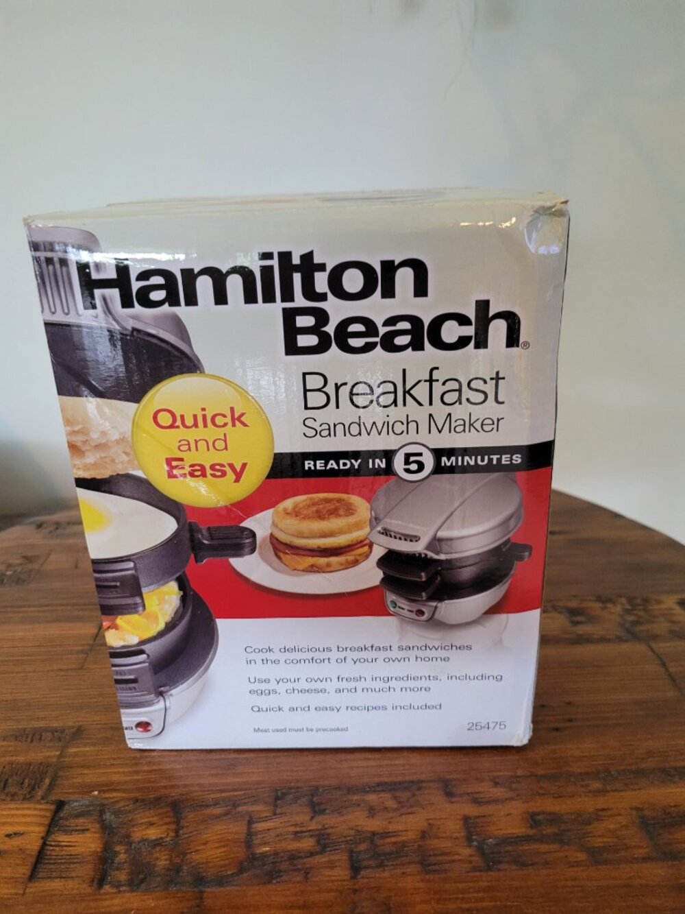 Hamilton Beach Breakfast Sandwich Maker. Model 25475.  Retails for $45.00.